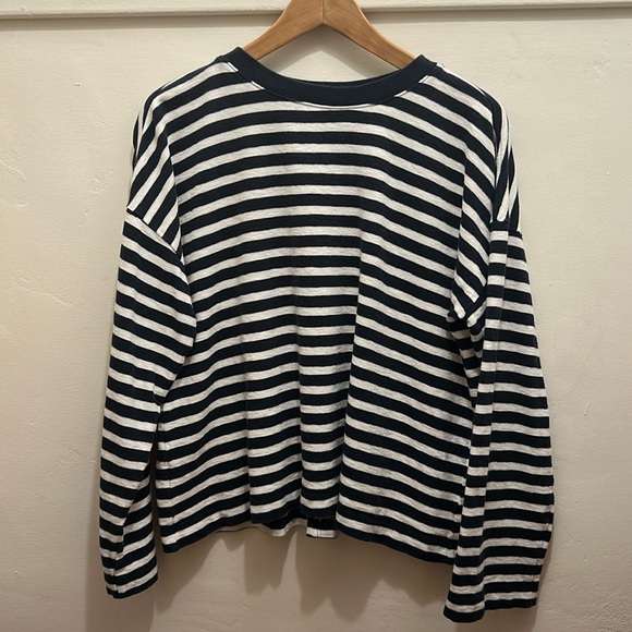 Madewell Easy Crewneck Long-Sleeve Tee in Navy Striped XS - Picture 2 of 7